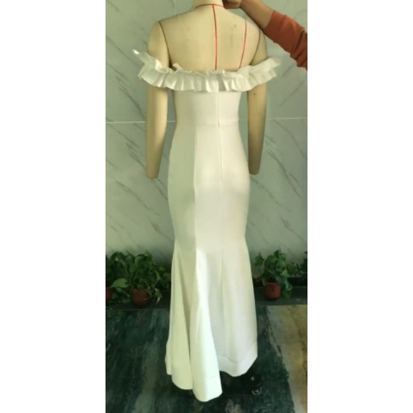 Cololura Sexy Long Off Shoulder Ruffles Stringy Selvedge Mermaid Bodycon Dress - Picture 14 of 15